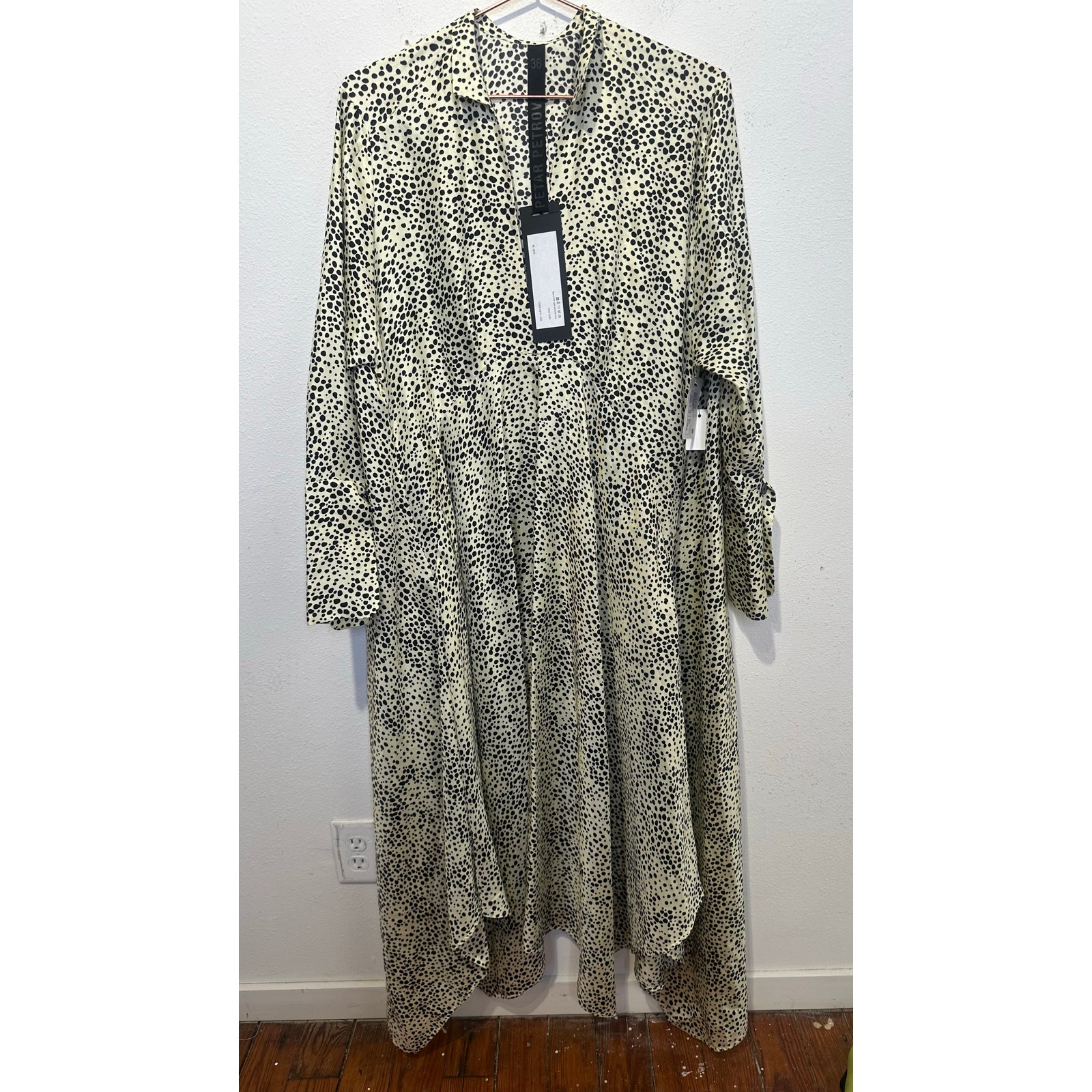 Petar Petrov Neutral Light Green 100% Silk Black Spots Alex Silk Dress Size Xs — image 3 of 8